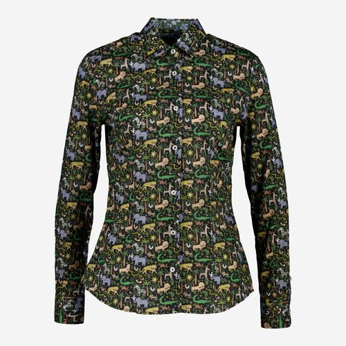 Mehrfarbige Hemdbluse mit Tiermuster