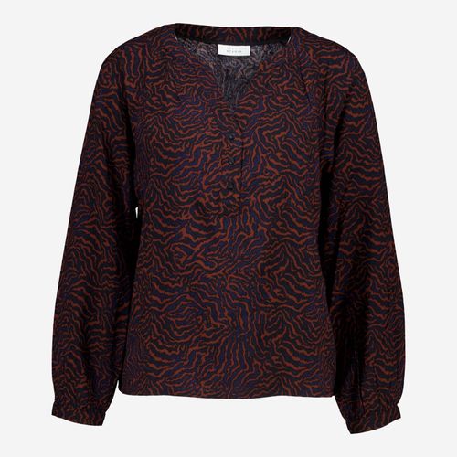 Dunkelblau-orangefarbene Hemdbluse mit Animalprint Image