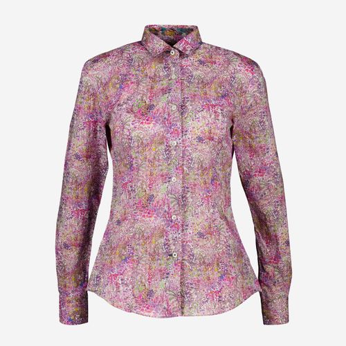 Rosa-violette Hemdbluse mit Blumenmuster