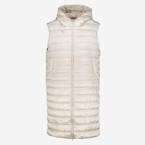 Beige lange Steppweste mit Kapuze