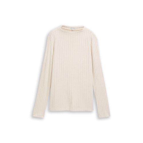 TOM TAILOR Damen Cosy Langarmshirt mit Stehkragen, beige, Meliert, Gr. XL