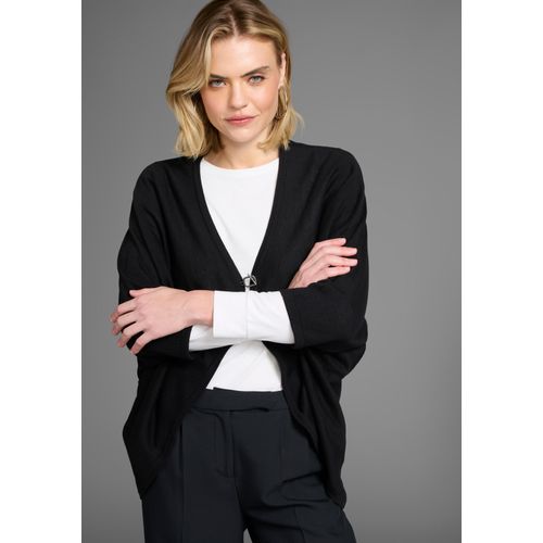 Strickjacke LAURA SCOTT, Damen, Gr. 36/38, schwarz, Strick, Obermaterial: 50% Baumwolle, 50% Polyacryl, unifarben, Basic, oversize hüftbedeckend, V-Ausschnitt, Strickjacken, oversized, mit Verschluss und 3/4 Ärmeln