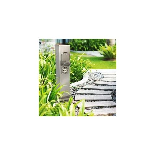 Garten Steckdosensäule für außen - Farbe: Edelstahl - Ausführung: 4 Steckdosen