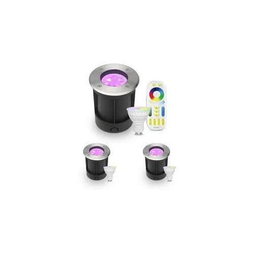 LED Bodeneinbaustrahler rund Edelstahl 230V IP67 - Leuchtmittel: GU10 RGB+CCT DI...