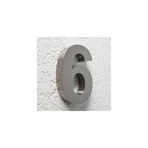 3D Hausnummer 6 Edelstahl V2A unbeleuchtet Arial