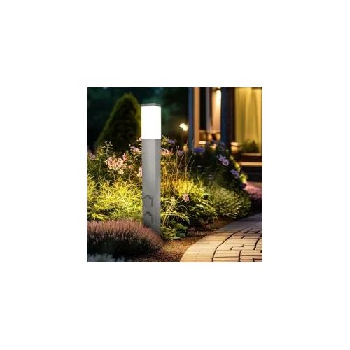 Pollerleuchte mit 2x Steckdosen E27 Fassung IP44 - Hohe: 80cm - Farbe: Edelstahl