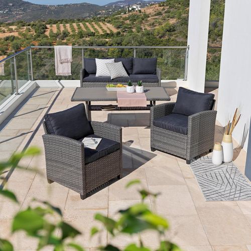 Ambia Garden Loungegarnitur , Grau , Metall, Kunststoff, Textil , Füllung: Schaumstoff , eckig , Loungemöbel, Loungemöbel-Sets