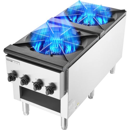 VEVOR Kommerzieller Gasherd Gaskochherd mit Schrank & 2 Brenner, Propan / Erdgas-Kochherd Edelstahl-Gaskochplatte, kommerzielles Kochgerät 460 x 1170 x 610 mm für Restaurants Hotel Café 52 kW