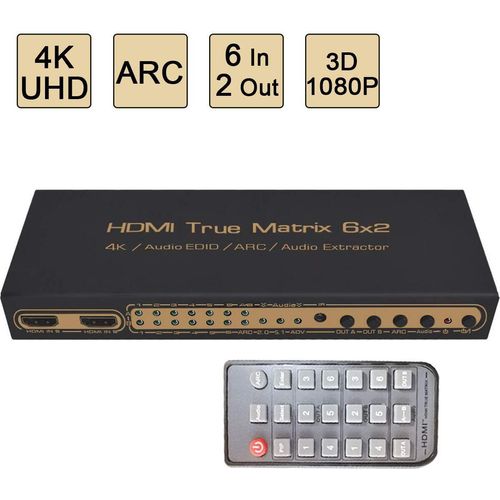 6X2 HDMI Switch 6 in 2 Out Switcher Splitter mit Optical & L/R Audio Output Support Ultra HD 4K x 2K,3D 1080p,ARC,PIP AU Plug