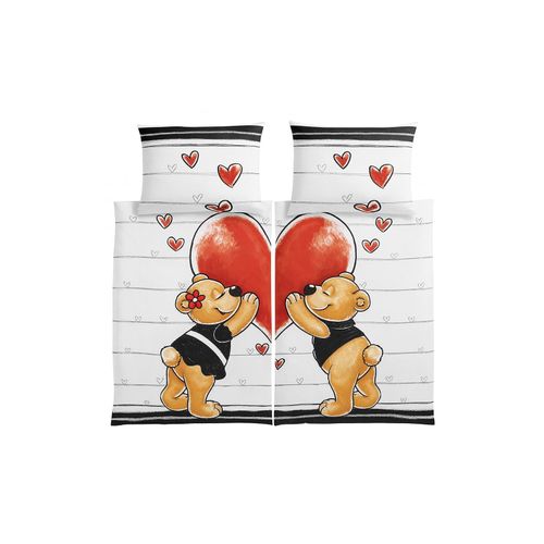 Mikrofaser-Partnerbettwäsche in Bären- & Herz-Design - 2er Set