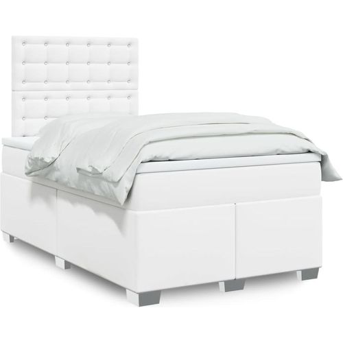 Boxspringbett mit Matratze Weiß 120x190 cm Kunstleder