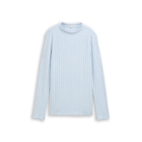 TOM TAILOR Damen Cosy Langarmshirt mit Stehkragen, blau, Meliert, Gr. S