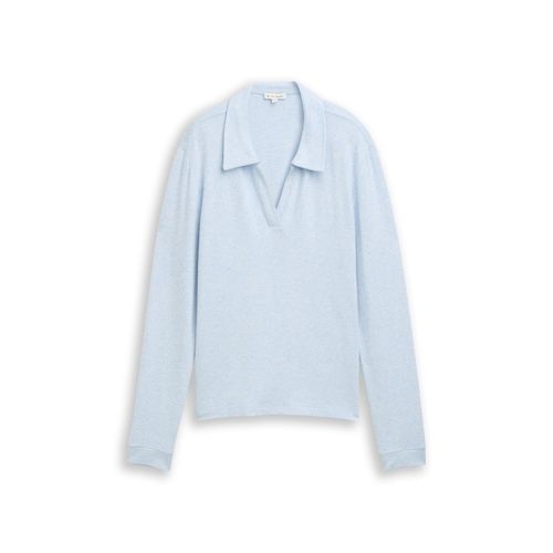 TOM TAILOR Damen Cosy Langarmshirt mit Polokragen, blau, Meliert, Gr. S
