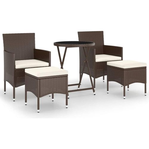 vidaXL 5-tlg. Bistro-Set Poly-Rattan und Hartglas Braun