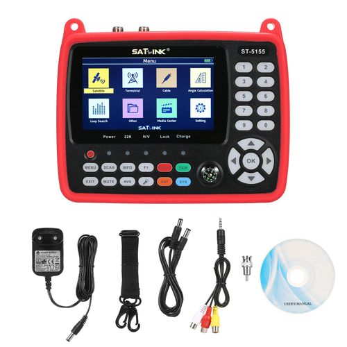 Digital Satellite Finder Meter DVB-S/S2/T/T2/C Kombi-Messgeraet Tragbarer Satelliten-TV-Signalfinder 2600 mAh Wiederaufladbares digitales Handsignalmessgeraet Satellitenfinder H.264/H.265 HEVC MPEG-2/4 4,3-Zoll-TFT-LCD