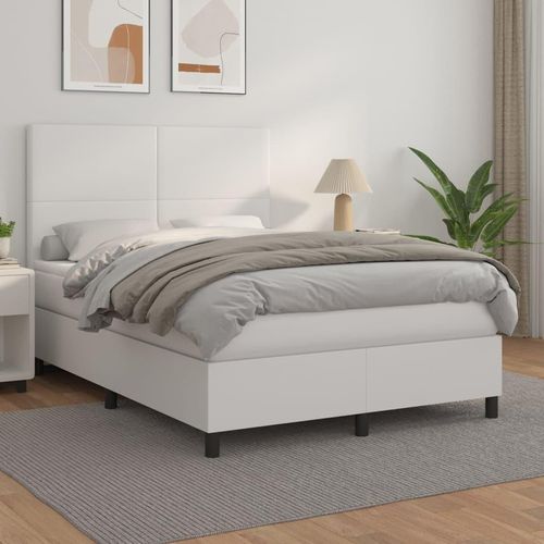 Boxspringbett mit Matratze Weiß 140x190 cm Kunstleder