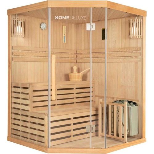 HOME DELUXE - Traditionelle Sauna - SKYLINE XL - 150 x 150 x 200 cm - für 2 - 3 Personen, Hemlocktanne, inkl. Saunaofen, Saunazubehör I Dampfsauna Aufgusssauna Finnische Sauna Sauna