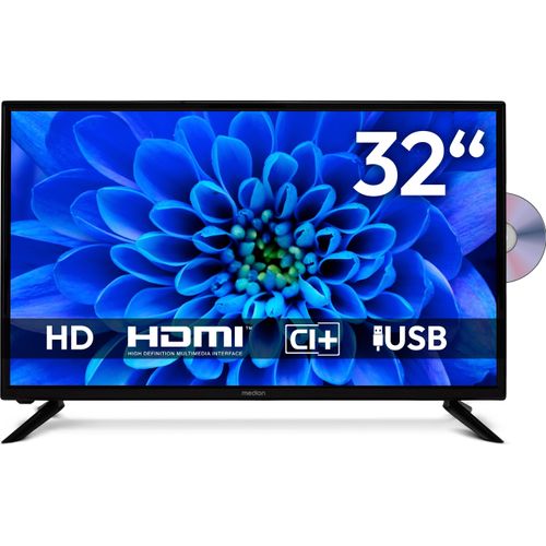 MEDION 80 cm (32 Zoll) HD Fernseher (integrierter DVD-Player, Triple Tuner Receiver DVB-T2 DVB-C DVB-S2, 2 x HDMI, USB, Kopfhöreranschluss, AV in, Mediaplayer, CI+, MD 832001)