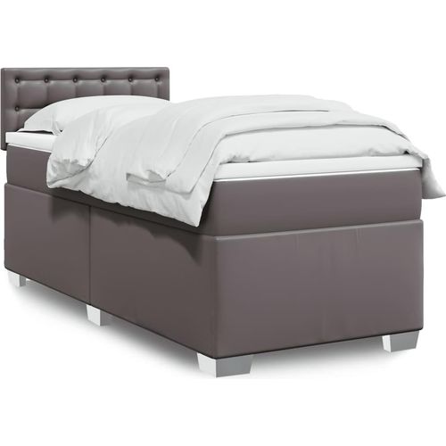 Boxspringbett mit Matratze Grau 90x200 cm Kunstleder