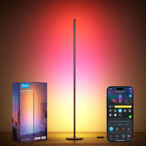 Govee RGBIC LED Stehlampe Wohnzimmer, WiFi Stehlampe Dimmbar, Arbeiten Sie mit Alexa und Google Assistant, 16 Millionen Farben, Schwarz