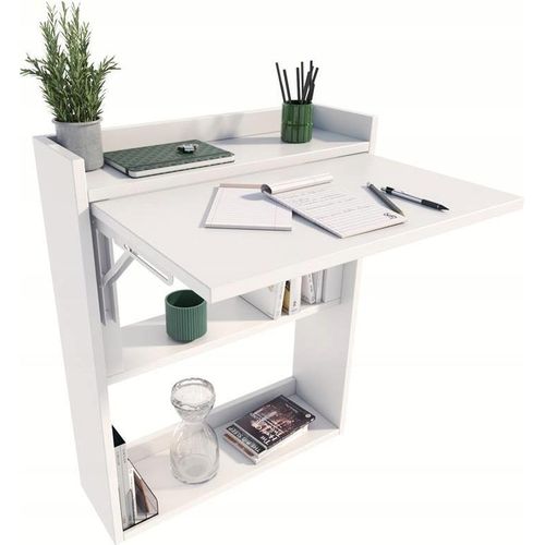 MATKAM Schreibtisch, H85 x B70 x T20 cm, Multifunktionales Wandregal aus hochwertigem Laminat, ideal für kleine Räume (Weiß)