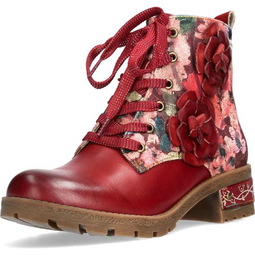 Laura Vita Damen Stiefelette Leder Blumen Blütenapplikation Cocrailo 47, Größe:37 EU, Farbe:Rot