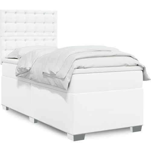 Boxspringbett mit Matratze Weiß 80x200 cm Kunstleder