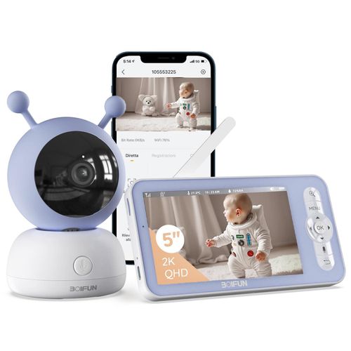 Babyphone mit Kamera 1080P 5 Zoll WLAN Video babyfone PTZ 360° IR Nachtlicht Automatische Verfolgung Weinen/Bewegungs/Geräusch-Erkennung