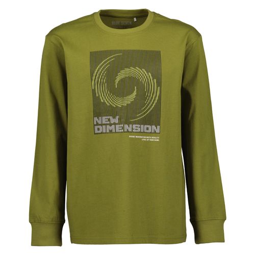 Langarmshirt BLUE SEVEN, Jungen, Gr. 152, grün (dk grün), Single Jersey, Obermaterial: 100% Baumwolle, bedruckt, regular fit normal, Rundhals, Shirts