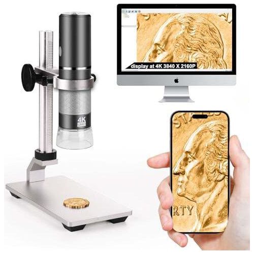 Ninyoon 4K WiFi Microscope Professional Stand iPhone Android PC, 50-1000X Digital USB Wireless HD-Kamera Alle Mobiltelefone iPad Tablet Windows Mac