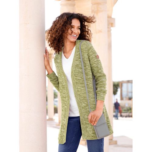 Strickjacke CASUAL LOOKS, Damen, Gr. 36, grün (schilf, meliert), 54% Baumwolle, 46% Polyacryl, meliert, unifarben, Strickjacken