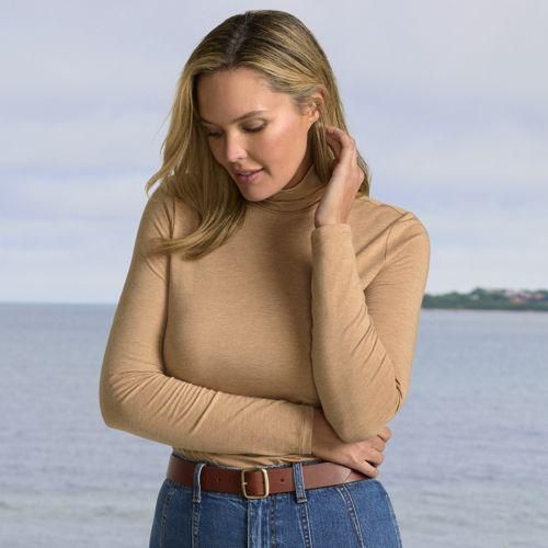 Rollkragenshirt aus Baumwoll/Modalmix, Damen,  Braun, Baumwolle/Elasthan/Baumwolle Modal, by Lands' End