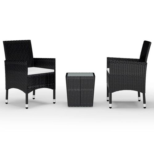 vidaXL 3-tlg. Bistro-Set Poly-Rattan und Hartglas Schwarz