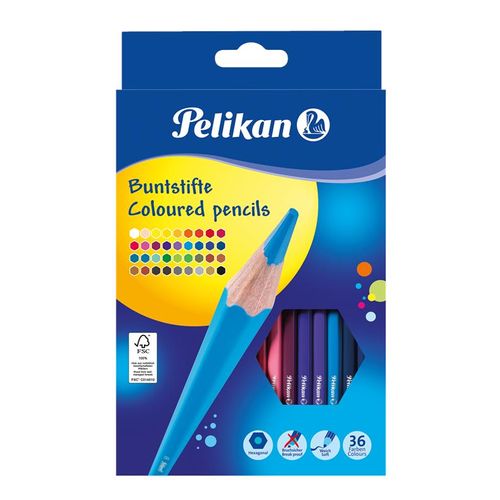 Pelikan Farbstift Buntstifte, sechseckig, 36 Stk., 3mm, sortiert, Etui mit 36 Farben