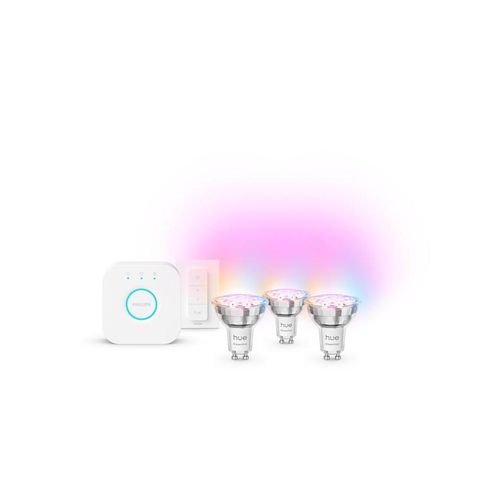 Philips Hue Essential starter kit: 3 GU10 smart bulbs (345 lm) + dimmer switch