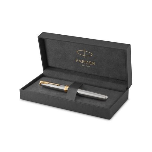 Parker Sonnet Füller | Edelstahl mit Goldzierteilen | Füllfederhalter mit mittlerer Feder | Geschenkbox