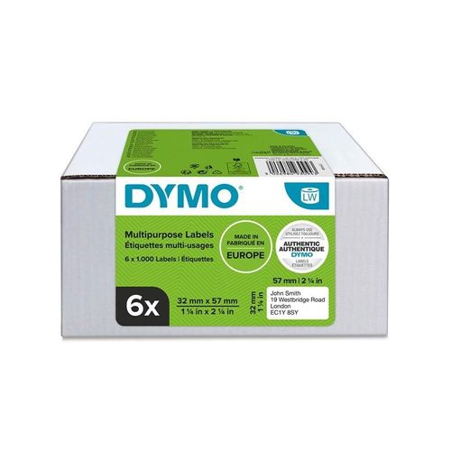 DYMO LabelWriter Mehrzwecketiketten | 32 mm x 57 mm | 6 Rollen mit je 1.000 leicht ablösbaren Etiketten (6.000 Etiketten) | selbstklebende Etiketten