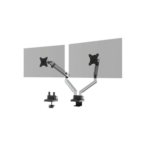 DURABLE Tischhalterung mit zwei flexiblen Monitorarmen. Individuelle Einstellung von Höhe, Neigung und Ausrichtung des Bildschirms.