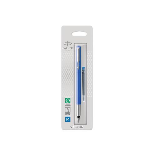 Parker Vector Füller | Schwarz | Füllfederhalter mit mittlerer Feder | Blau Tinte