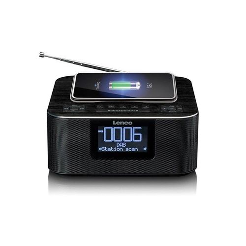 Lenco CR-650BK - DAB+/ FM Clock Radio with Bluetooth® and wireless charging black - DAB/DAB+/FM - Stereo - schwarz