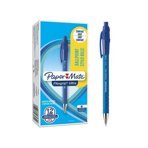 Paper Mate Flexgrip Ultra-Druckkugelschreiber | mittlere Spitze (1,0 mm) | blau | 12er-Box
