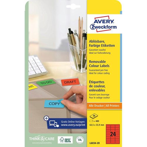 Avery Coloured removable labels red