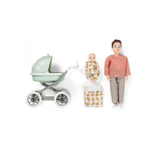 Lundby far m/baby i barnevogn aftageligt tøj