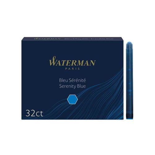 Waterman Füller-Tintenpatronen | Extra lang | Serenity Blue | 32 Stück