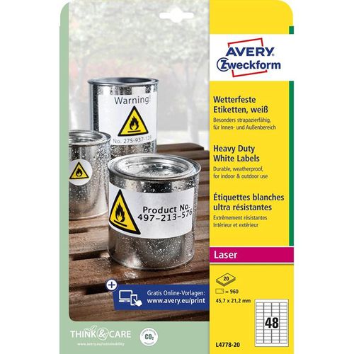 Avery Heavy duty labels white suitable for in- and outdoor use (-20oC to +80oC)