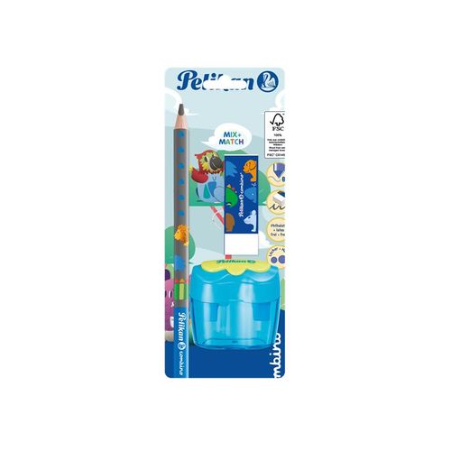 Pelikan combino® Set mit Schreiblernbleistift, Radiergummi und Anspitzer, farbig sortiert