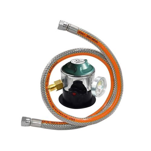 cozze Regulator w/manometer 30 BAR DK-NO-FI-IS 1.1M Steel flex hose Safety manometer for "leak" test. Easy 1/4" thread mounting.