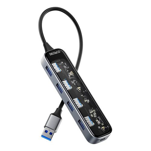 Deltaco Transparent USB-A hub 5 Gbps 4x USB-A USB-Hubs - 4 - Transparenter