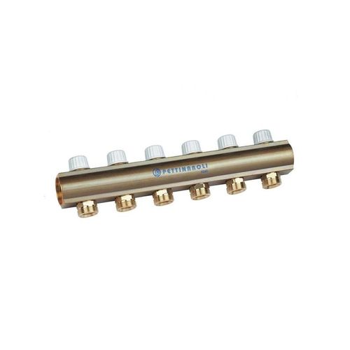 Pettinaroli Linear manifold 1x3/4/18 with incorporated lockshield valve 3 outlets