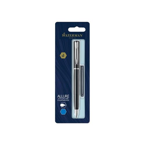 Waterman Allure Füller| Lackierung in Schwarz | Füllfederhalter mit feiner Feder | Blaue Tinte